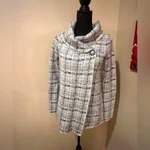 Christian Siriano New York Plaid Wool Blend Cowl Neck Sweater Coat, size Small
